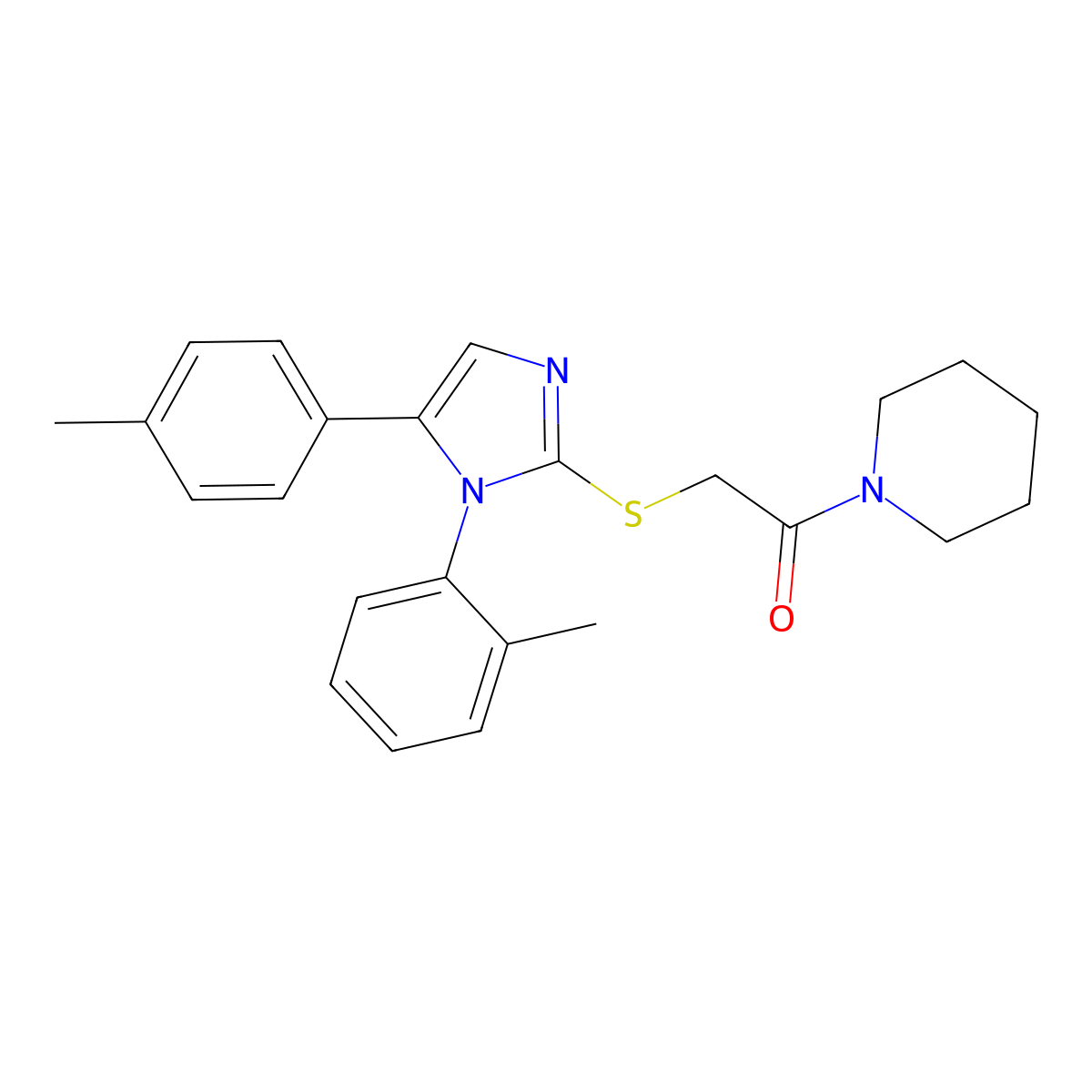 1-(piperidin-1-yl)-2-((1-(o-tolyl)-5-(p-tolyl)-1H-imidazol-2-yl)thio)ethanone molecular structure, CAS 1206998-41-5