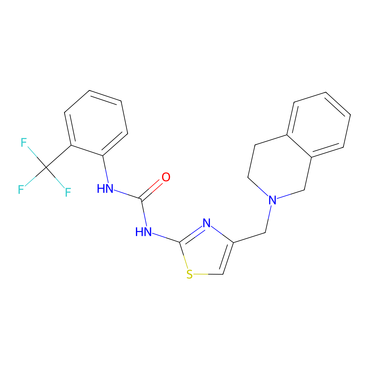1-(4-((3,4-dihydroisoquinolin-2(1H)-yl)methyl)thiazol-2-yl)-3-(2-(trifluoromethyl)phenyl)urea molecular structure, CAS 1206998-43-7
