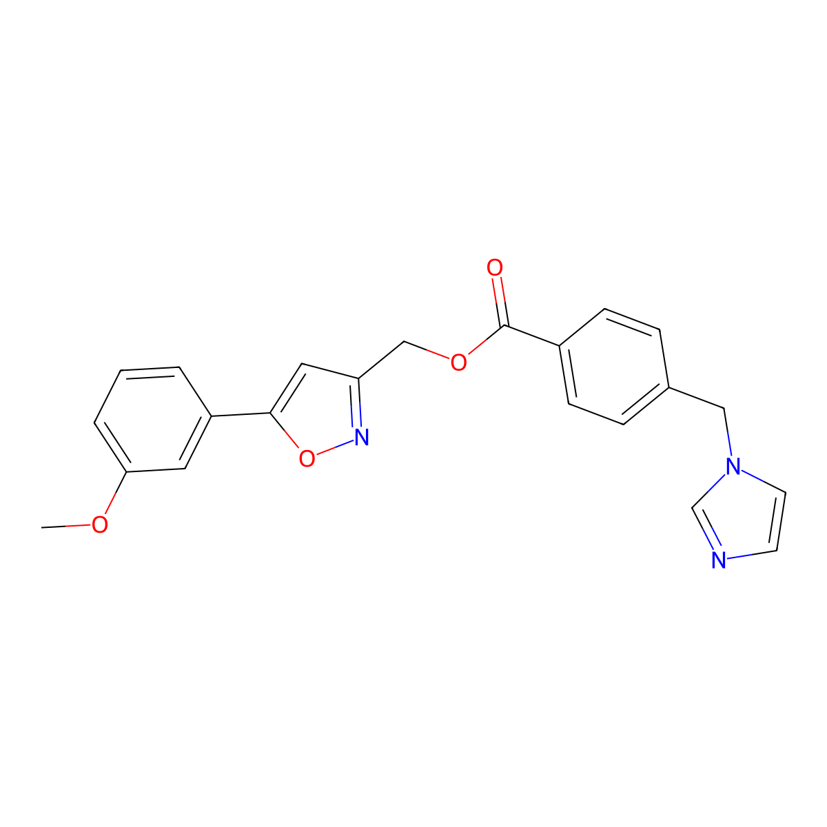 (5-(3-methoxyphenyl)isoxazol-3-yl)methyl 4-((1H-imidazol-1-yl)methyl)benzoate molecular structure, CAS 1206998-46-0