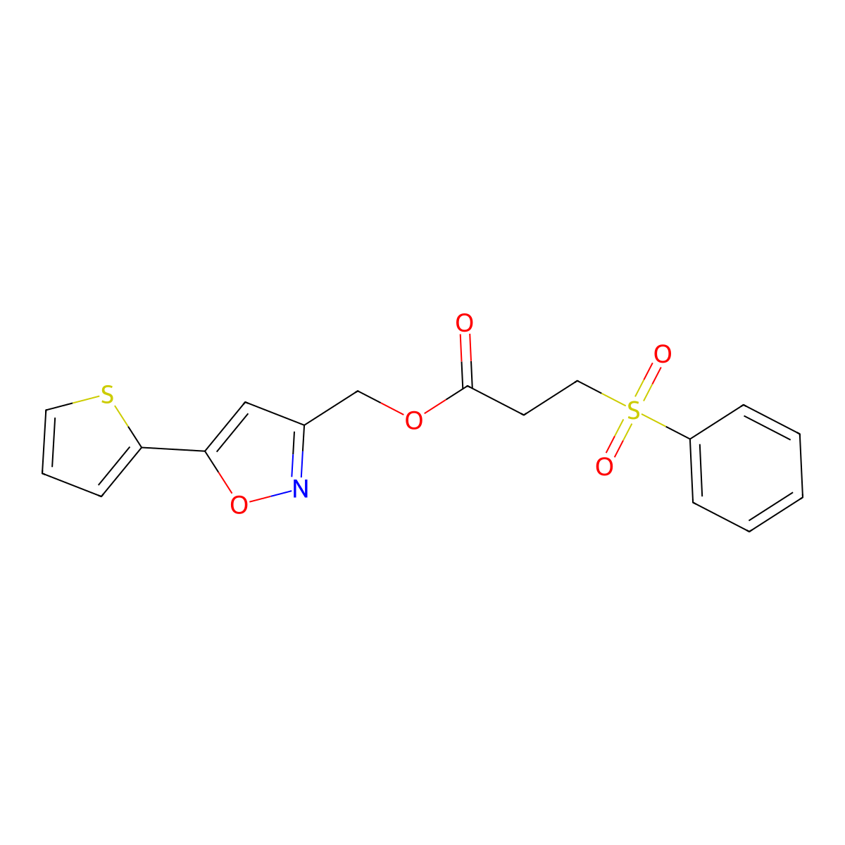 (5-(Thiophen-2-yl)isoxazol-3-yl)methyl 3-(phenylsulfonyl)propanoate molecular structure, CAS 1206998-48-2