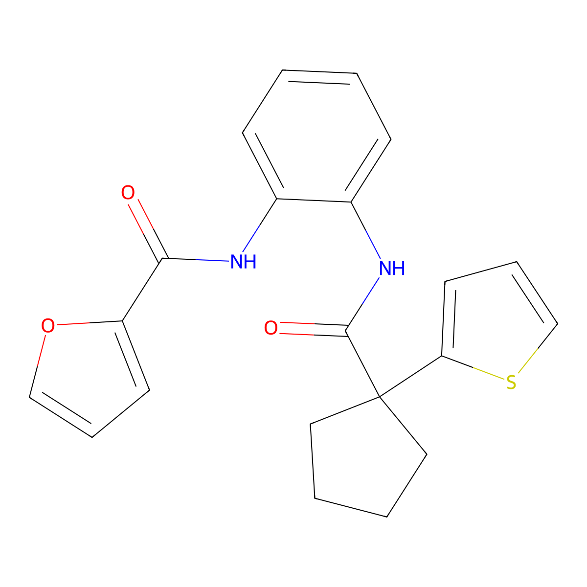N-(2-(1-(thiophen-2-yl)cyclopentanecarboxamido)phenyl)furan-2-carboxamide molecular structure, CAS 1206998-55-1