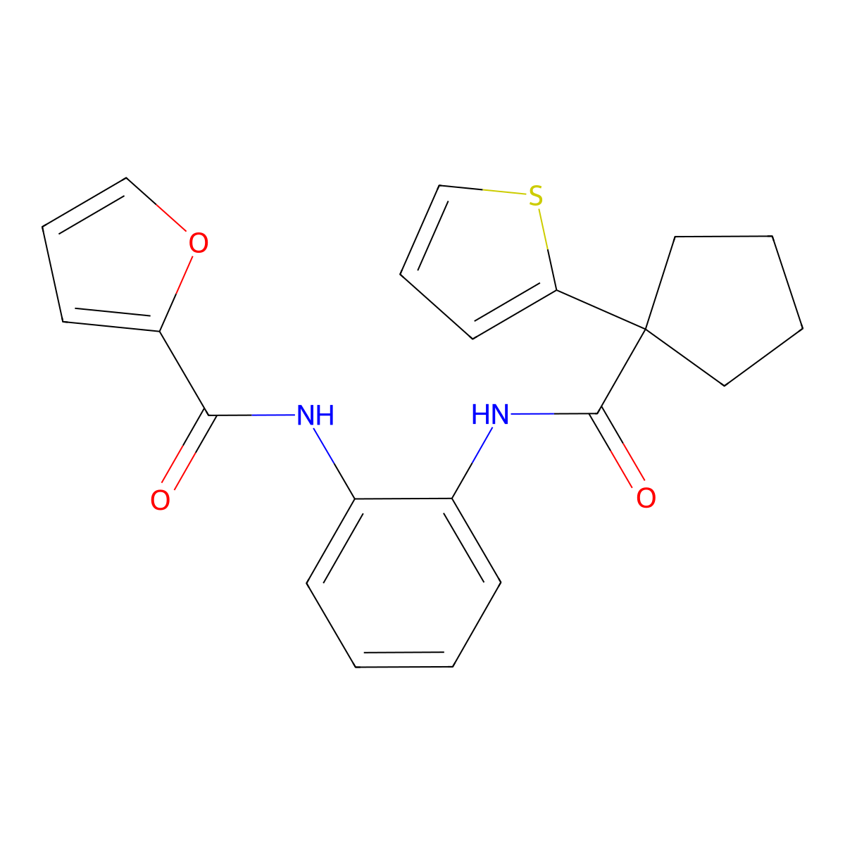 N-(2-(1-(thiophen-2-yl)cyclopentanecarboxamido)phenyl)furan-2-carboxamide molecular structure, CAS 1206998-55-1