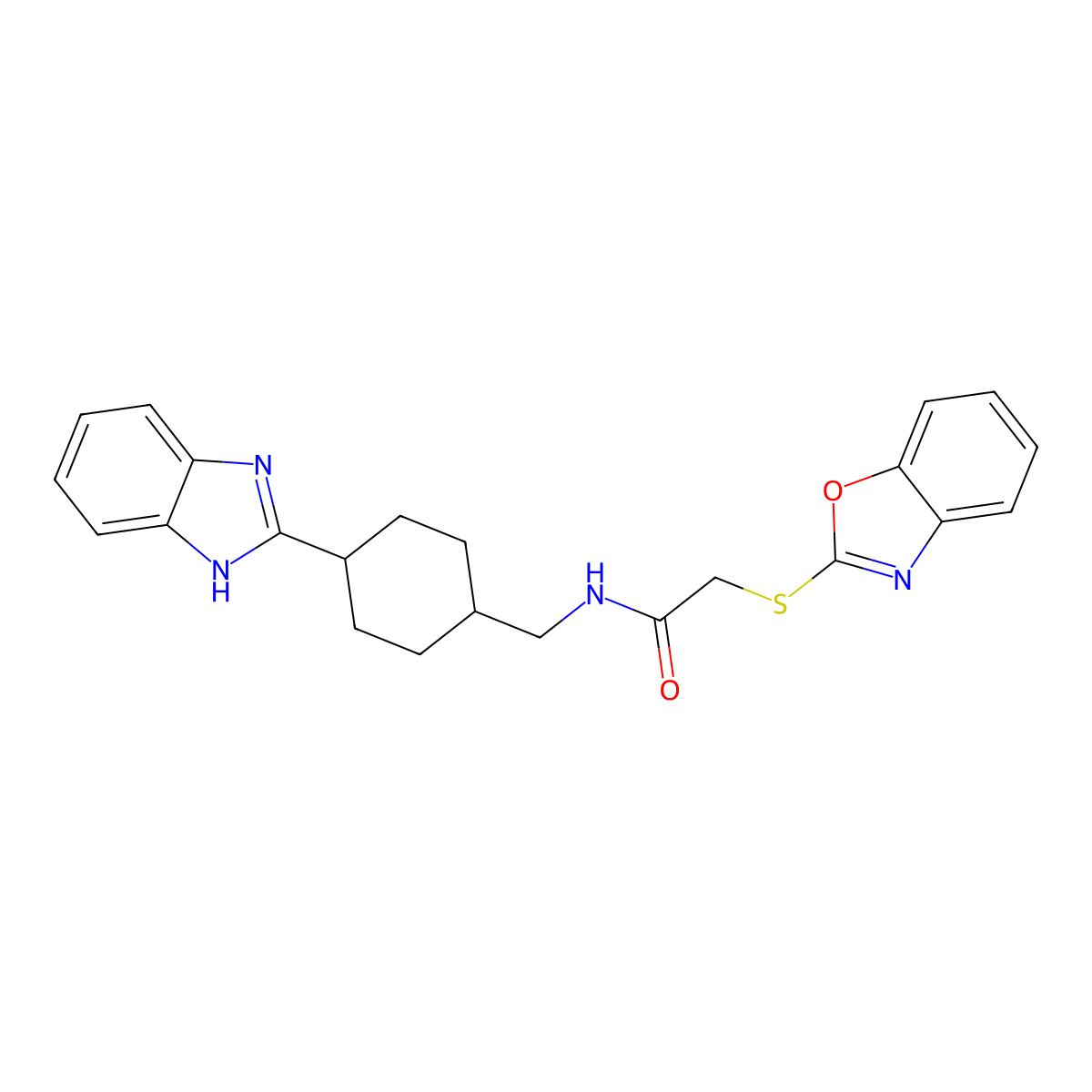 N-{[4-(1H-1,3-benzodiazol-2-yl)cyclohexyl]methyl}-2-(1,3-benzoxazol-2-ylsulfanyl)acetamide molecular structure, CAS 1206998-58-4