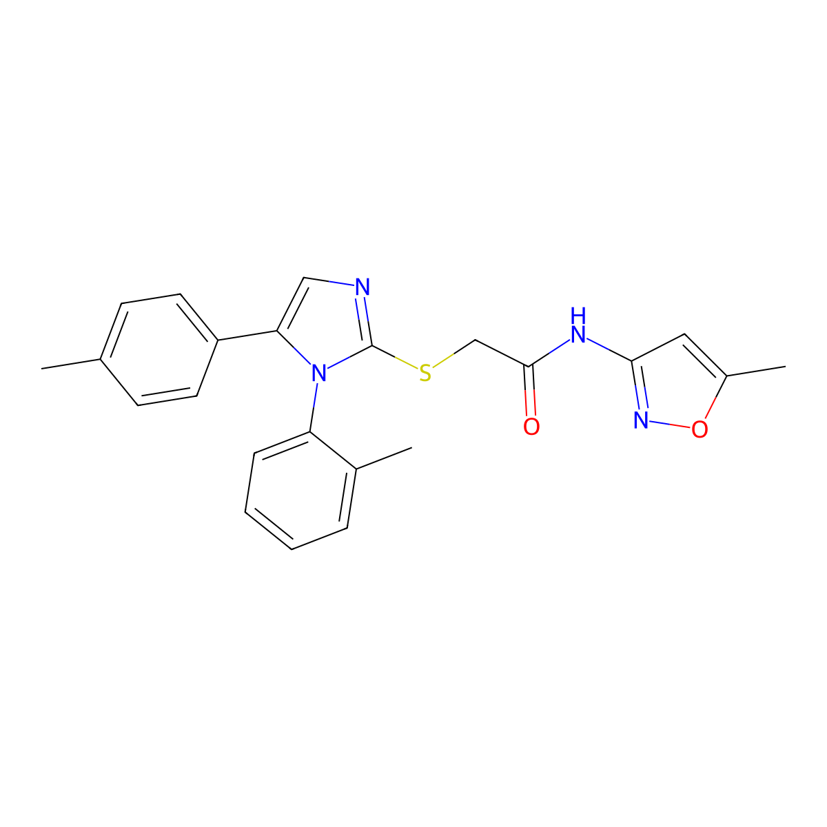 N-(5-methylisoxazol-3-yl)-2-((1-(o-tolyl)-5-(p-tolyl)-1H-imidazol-2-yl)thio)acetamide molecular structure, CAS 1206998-64-2