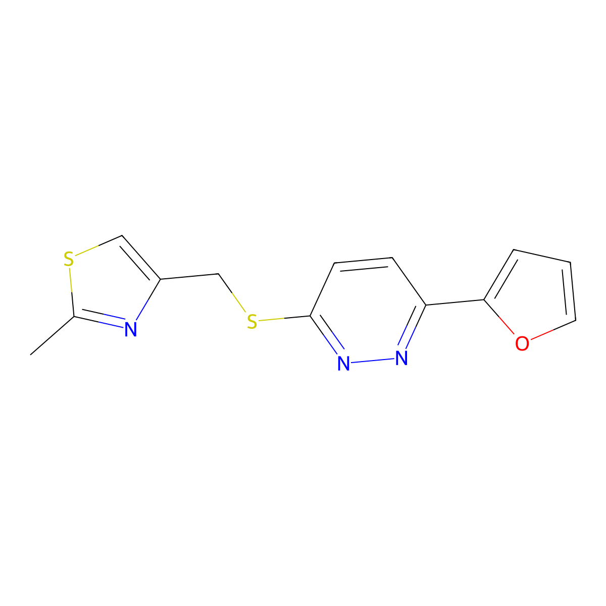4-(((6-(Furan-2-yl)pyridazin-3-yl)thio)methyl)-2-methylthiazole molecular structure, CAS 1206998-67-5