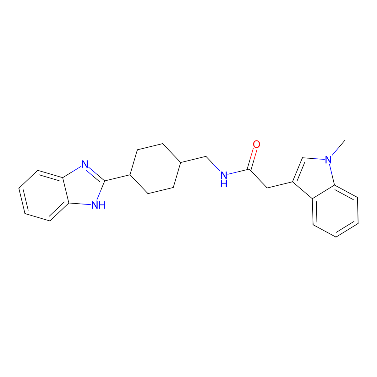 N-{[4-(1H-1,3-benzodiazol-2-yl)cyclohexyl]methyl}-2-(1-methyl-1H-indol-3-yl)acetamide molecular structure, CAS 1206998-68-6