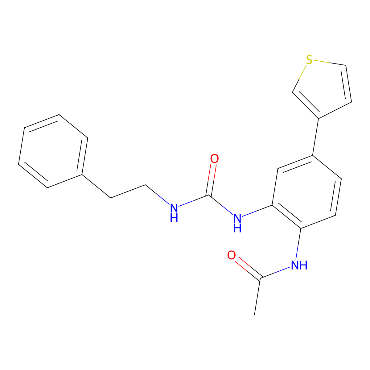 N-(2-{[(2-phenylethyl)carbamoyl]amino}-4-(thiophen-3-yl)phenyl)acetamide molecular structure, CAS 1206998-70-0