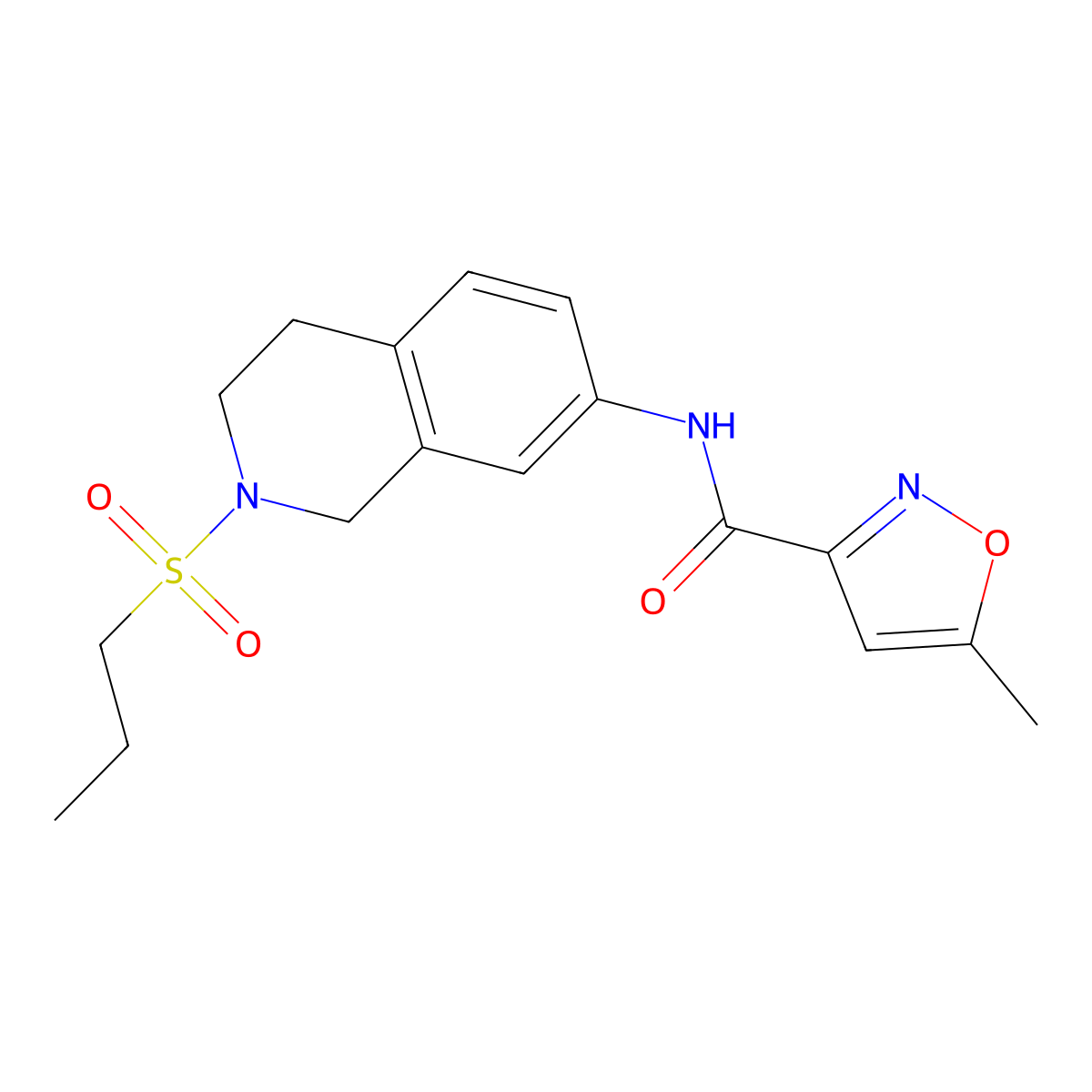 5-methyl-N-(2-(propylsulfonyl)-1,2,3,4-tetrahydroisoquinolin-7-yl)isoxazole-3-carboxamide molecular structure, CAS 1206998-71-1