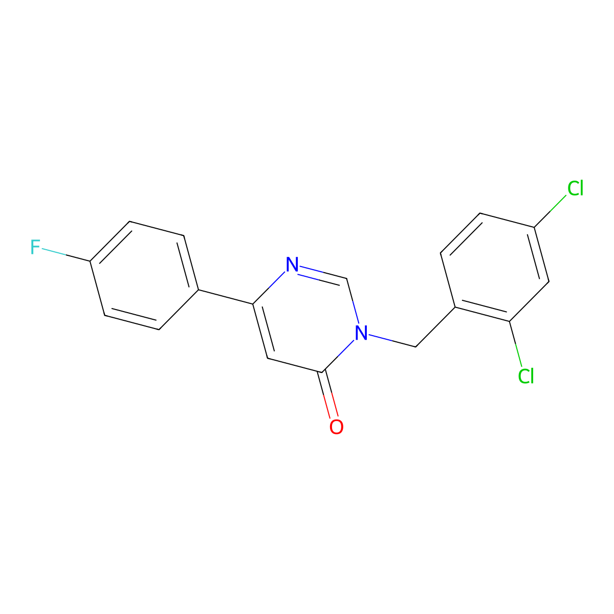 3-(2,4-dichlorobenzyl)-6-(4-fluorophenyl)pyrimidin-4(3H)-one molecular structure, CAS 1206998-72-2