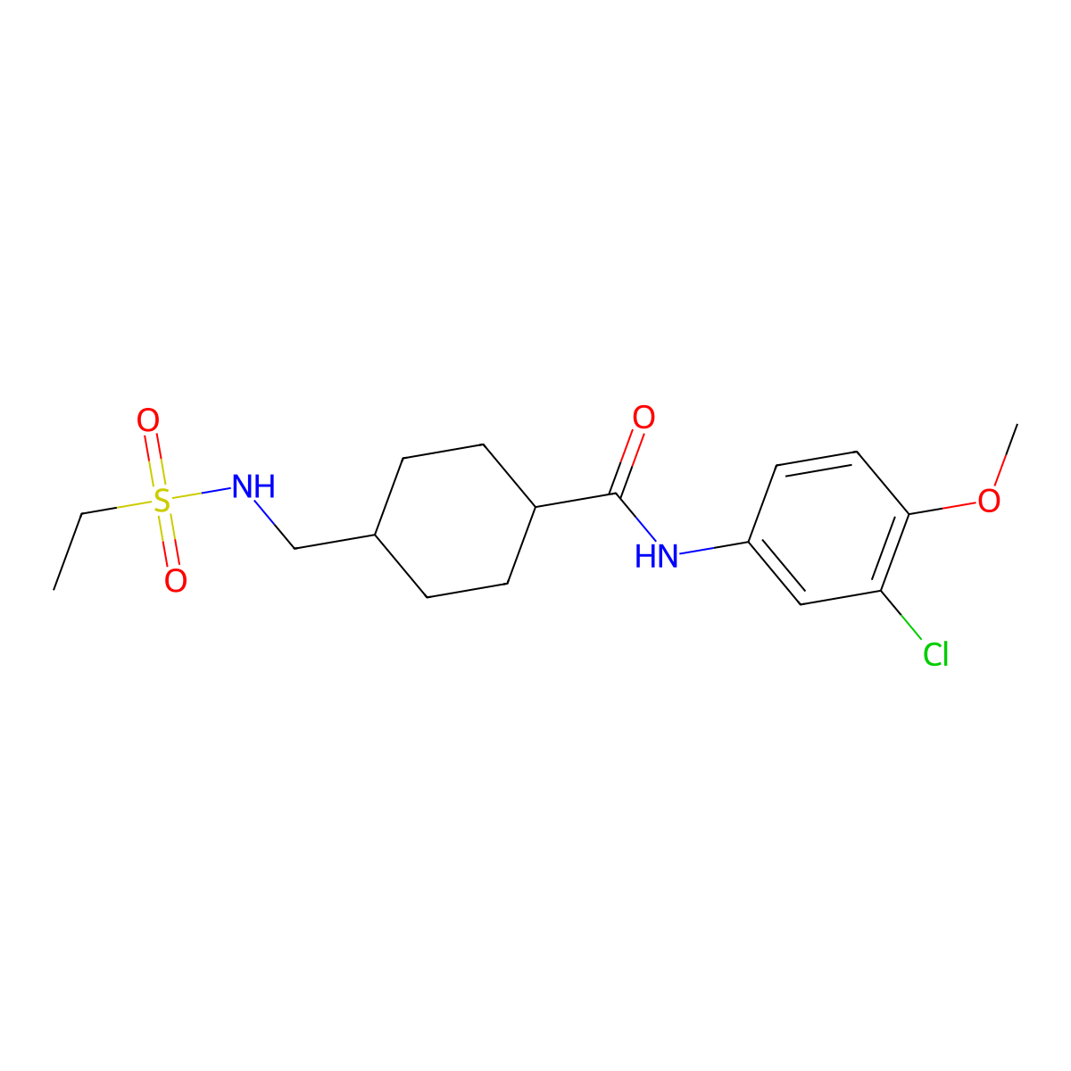 N-(3-chloro-4-methoxyphenyl)-4-(ethanesulfonamidomethyl)cyclohexane-1-carboxamide molecular structure, CAS 1206998-81-3