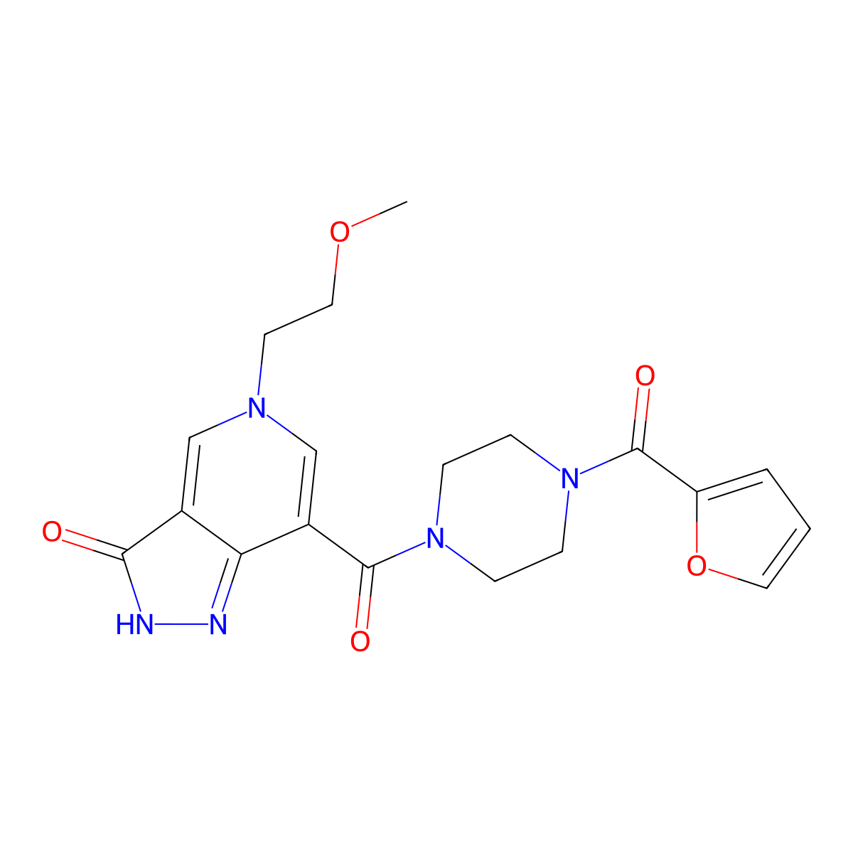 7-(4-(furan-2-carbonyl)piperazine-1-carbonyl)-5-(2-methoxyethyl)-2H-pyrazolo[4,3-c]pyridin-3(5H)-one molecular structure, CAS 1206998-82-4