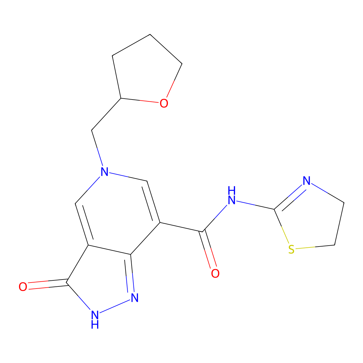 N-(4,5-dihydrothiazol-2-yl)-3-oxo-5-((tetrahydrofuran-2-yl)methyl)-3,5-dihydro-2H-pyrazolo[4,3-c]pyridine-7-carboxamide molecular structure, CAS 1206998-95-9