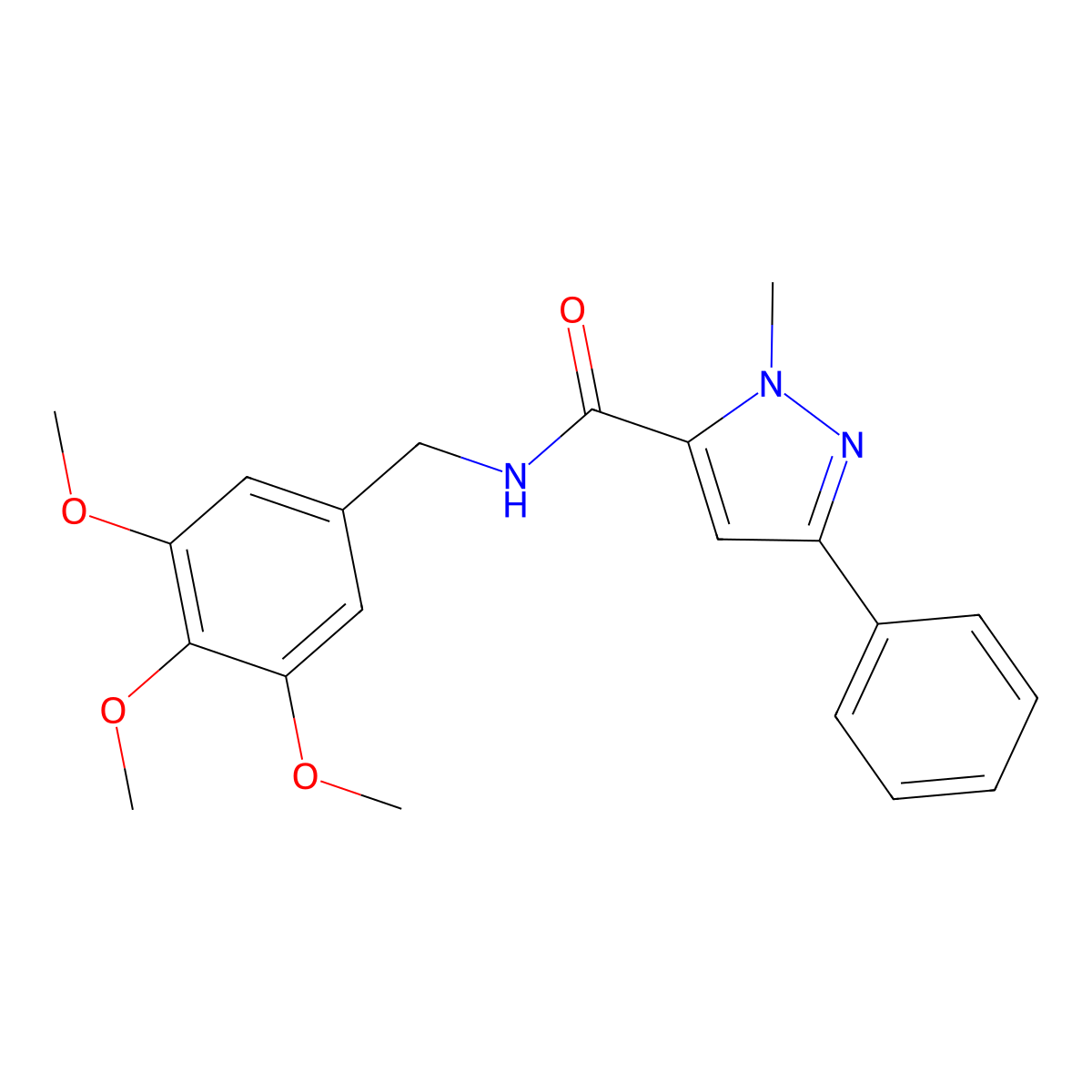 1-methyl-3-phenyl-N-(3,4,5-trimethoxybenzyl)-1H-pyrazole-5-carboxamide molecular structure, CAS 1206998-96-0