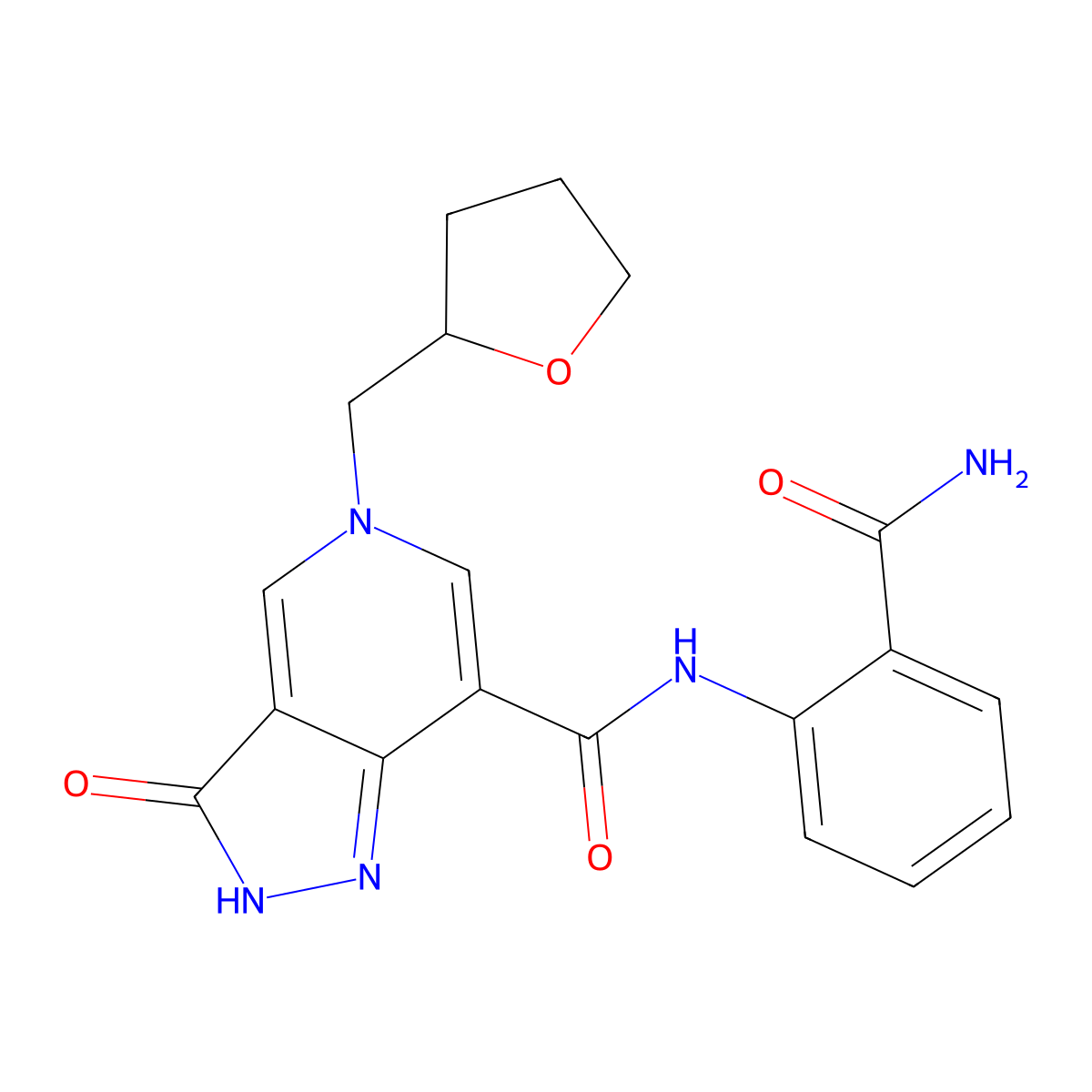 N-(2-carbamoylphenyl)-3-oxo-5-((tetrahydrofuran-2-yl)methyl)-3,5-dihydro-2H-pyrazolo[4,3-c]pyridine-7-carboxamide molecular structure, CAS 1206998-97-1
