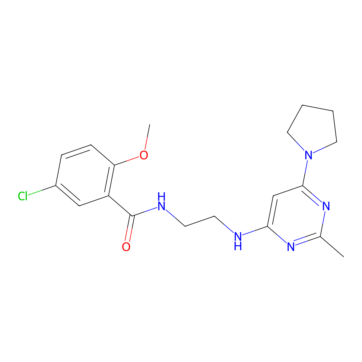 5-chloro-2-methoxy-N-(2-{[2-methyl-6-(pyrrolidin-1-yl)pyrimidin-4-yl]amino}ethyl)benzamide molecular structure, CAS 1206999-01-0