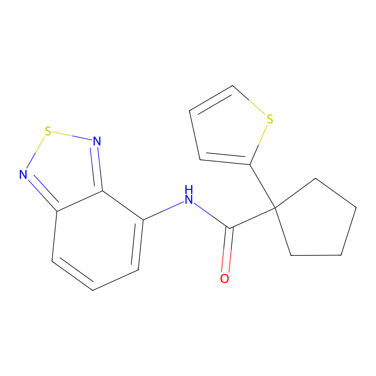 N-(benzo[c][1,2,5]thiadiazol-4-yl)-1-(thiophen-2-yl)cyclopentanecarboxamide molecular structure, CAS 1206999-02-1