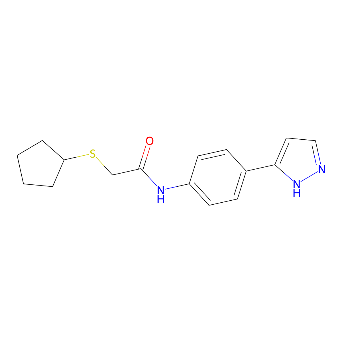 N-(4-(1H-pyrazol-3-yl)phenyl)-2-(cyclopentylthio)acetamide molecular structure, CAS 1206999-03-2