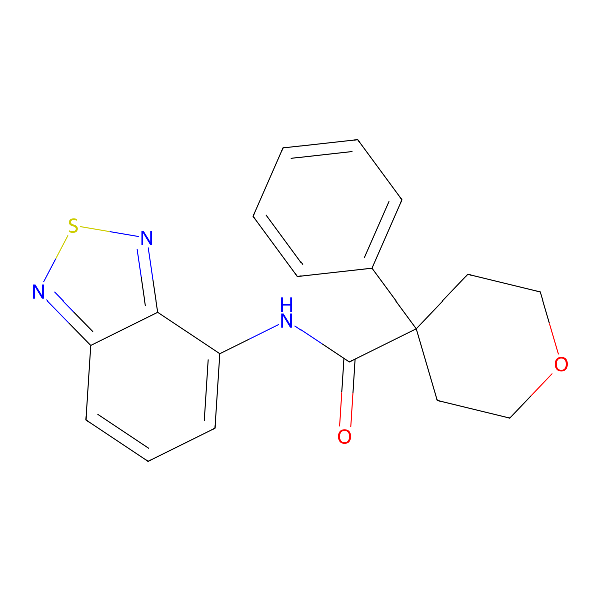 N-(2,1,3-benzothiadiazol-4-yl)-4-phenyloxane-4-carboxamide molecular structure, CAS 1206999-06-5