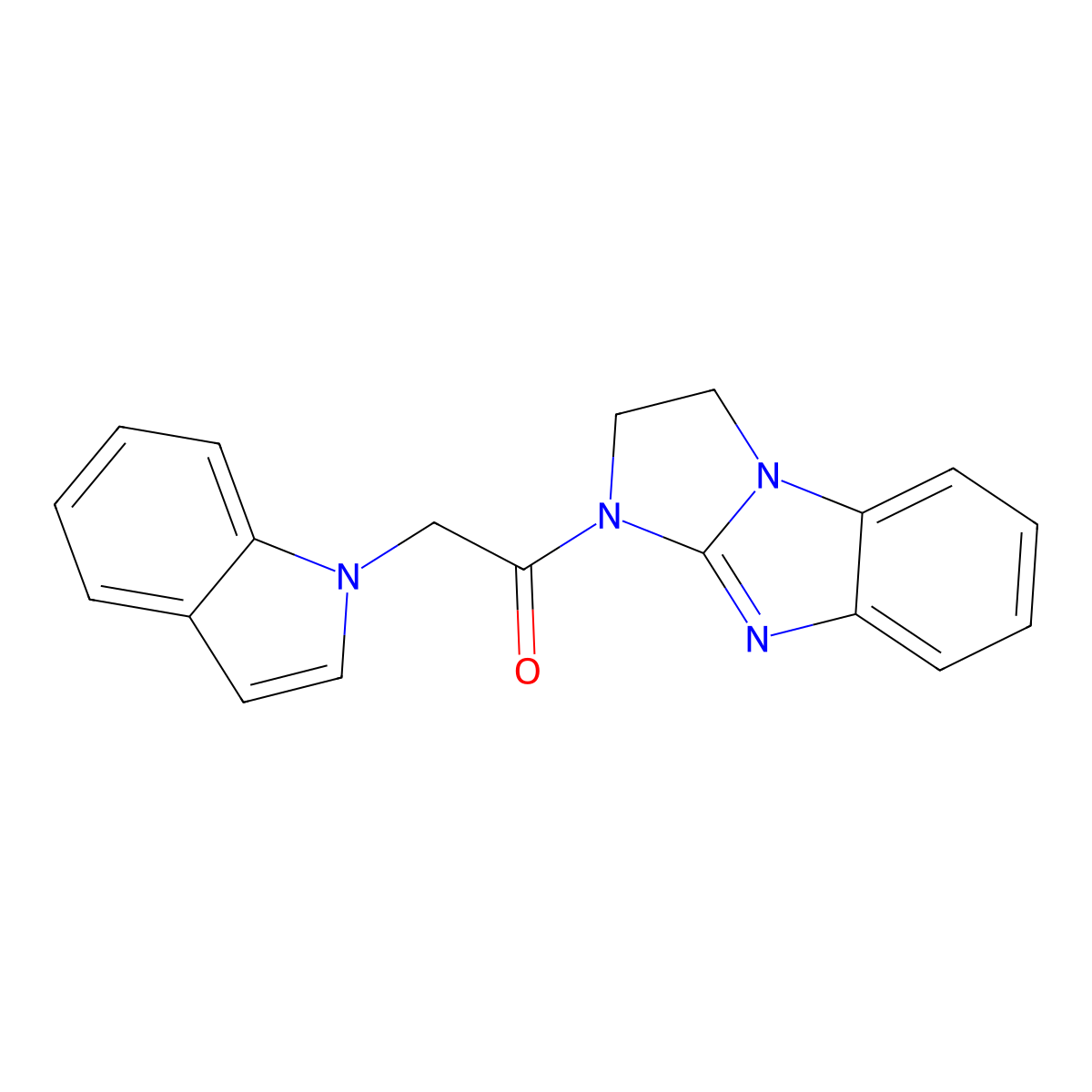 1-(2,3-dihydro-1H-benzo[d]imidazo[1,2-a]imidazol-1-yl)-2-(1H-indol-1-yl)ethanone molecular structure, CAS 1206999-13-4