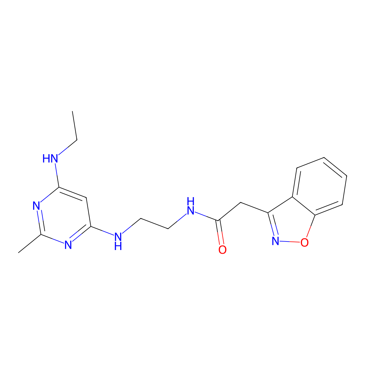 2-(benzo[d]isoxazol-3-yl)-N-(2-((6-(ethylamino)-2-methylpyrimidin-4-yl)amino)ethyl)acetamide molecular structure, CAS 1206999-14-5
