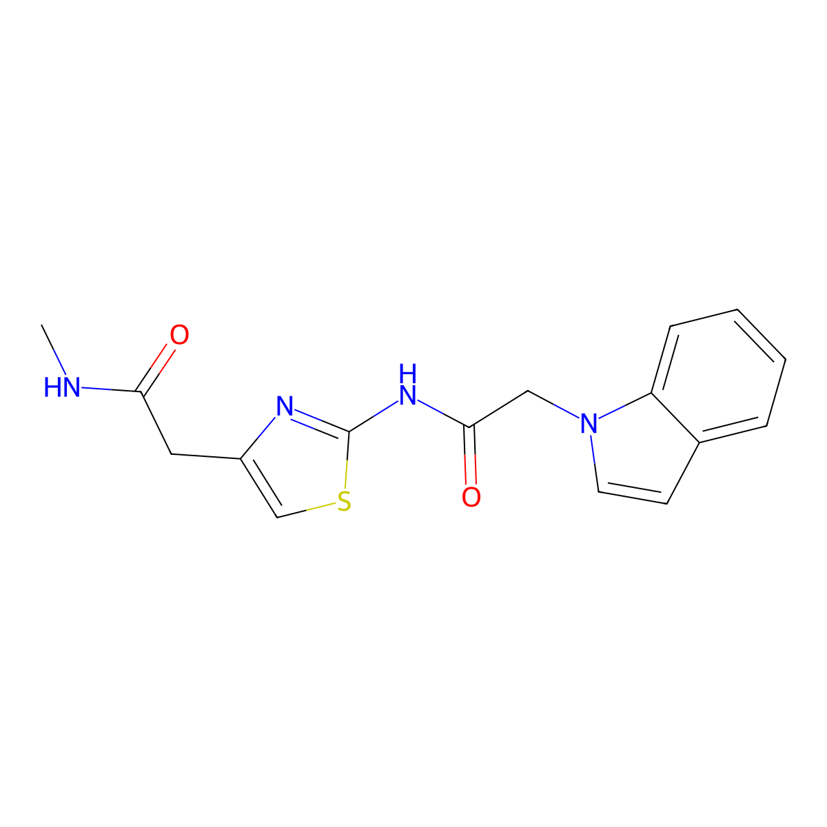 2-(2-(2-(1H-indol-1-yl)acetamido)thiazol-4-yl)-N-methylacetamide molecular structure, CAS 1206999-17-8