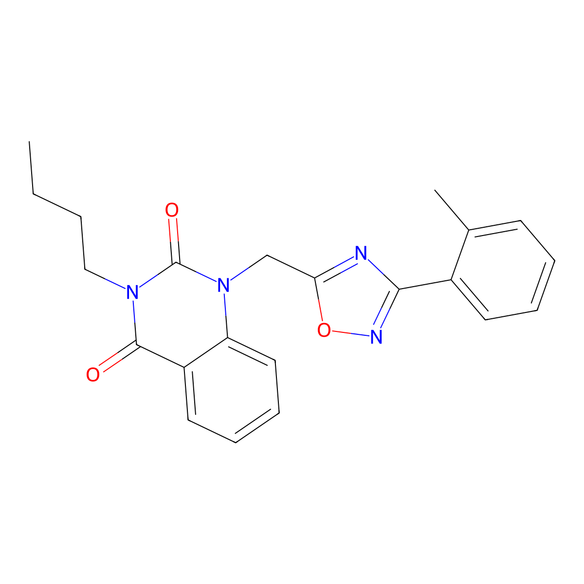 3-butyl-1-((3-(o-tolyl)-1,2,4-oxadiazol-5-yl)methyl)quinazoline-2,4(1H,3H)-dione molecular structure, CAS 1206999-19-0