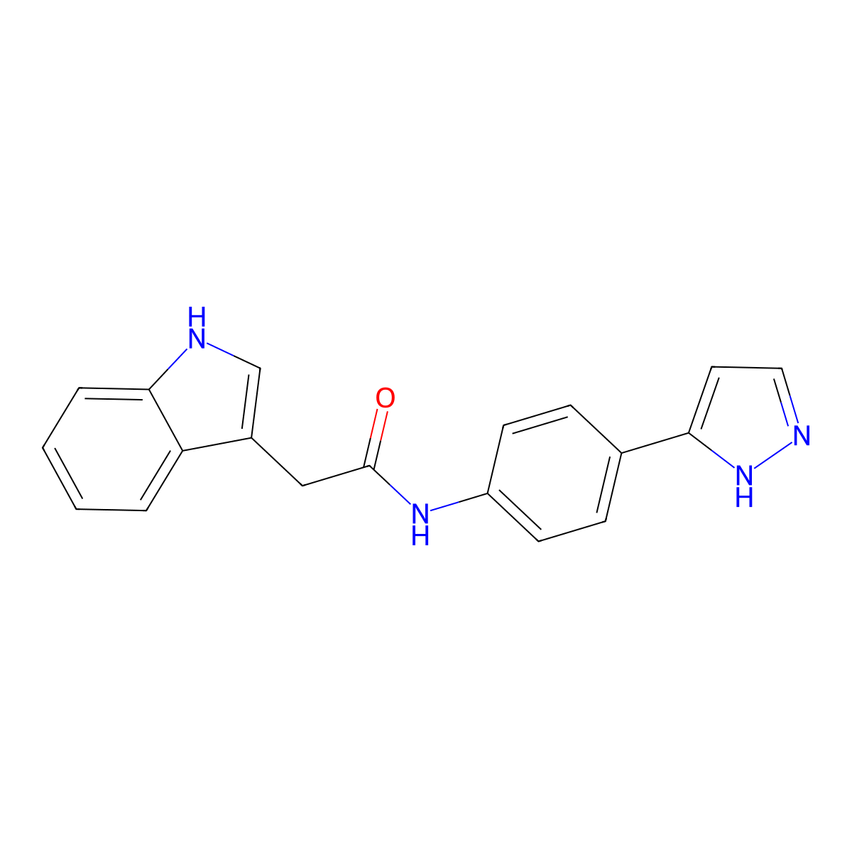 2-(1H-indol-3-yl)-N-[4-(1H-pyrazol-3-yl)phenyl]acetamide molecular structure, CAS 1206999-23-6