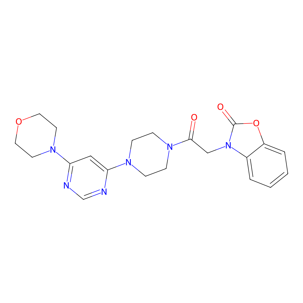 3-(2-(4-(6-morpholinopyrimidin-4-yl)piperazin-1-yl)-2-oxoethyl)benzo[d]oxazol-2(3H)-one molecular structure, CAS 1206999-24-7