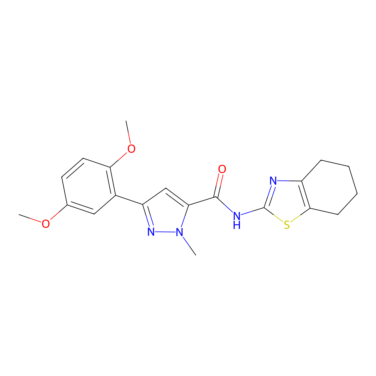 3-(2,5-dimethoxyphenyl)-1-methyl-N-(4,5,6,7-tetrahydrobenzo[d]thiazol-2-yl)-1H-pyrazole-5-carboxamide molecular structure, CAS 1206999-32-7