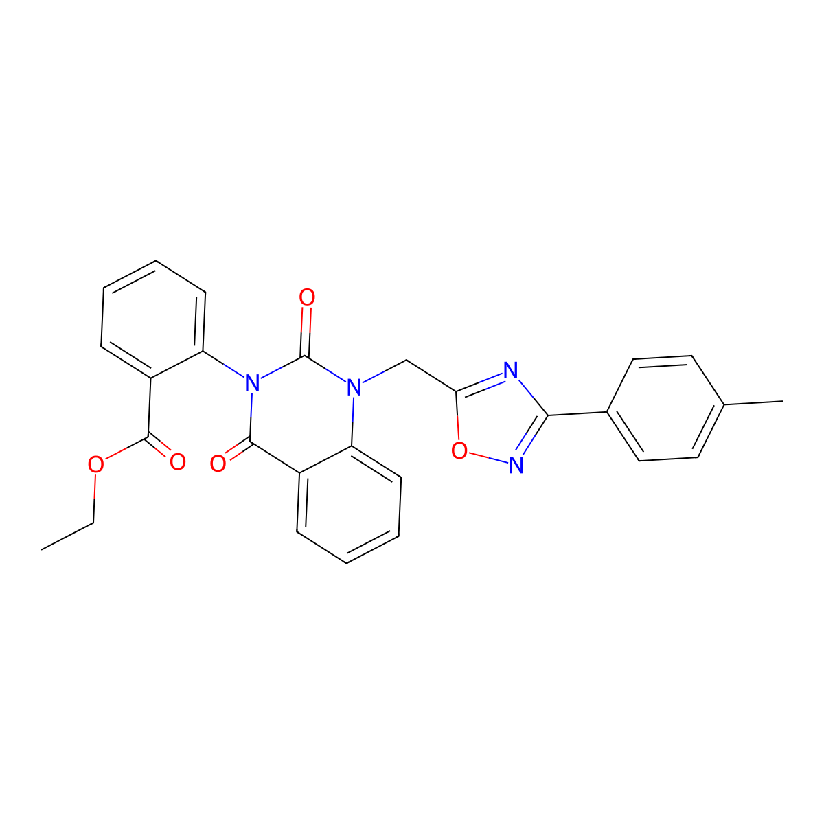 ethyl 2-(2,4-dioxo-1-((3-(p-tolyl)-1,2,4-oxadiazol-5-yl)methyl)-1,2-dihydroquinazolin-3(4H)-yl)benzoate molecular structure, CAS 1206999-33-8