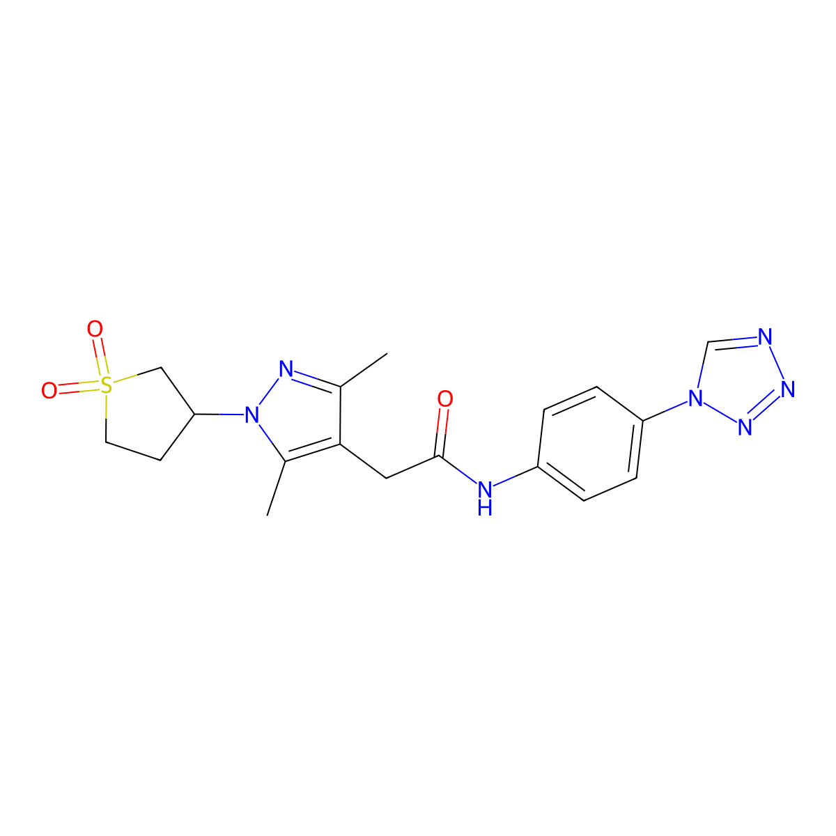N-(4-(1H-tetrazol-1-yl)phenyl)-2-(1-(1,1-dioxidotetrahydrothiophen-3-yl)-3,5-dimethyl-1H-pyrazol-4-yl)acetamide molecular structure, CAS 1206999-35-0