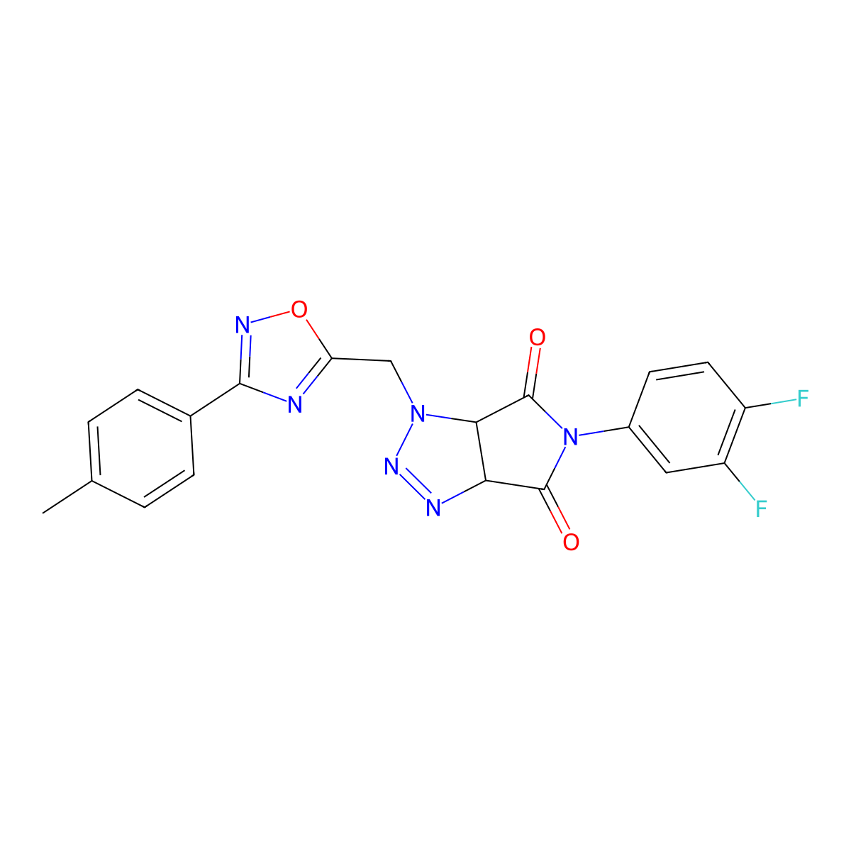 5-(3,4-difluorophenyl)-1-((3-(p-tolyl)-1,2,4-oxadiazol-5-yl)methyl)-1,6a-dihydropyrrolo[3,4-d][1,2,3]triazole-4,6(3aH,5H)-dione molecular structure, CAS 1206999-48-5