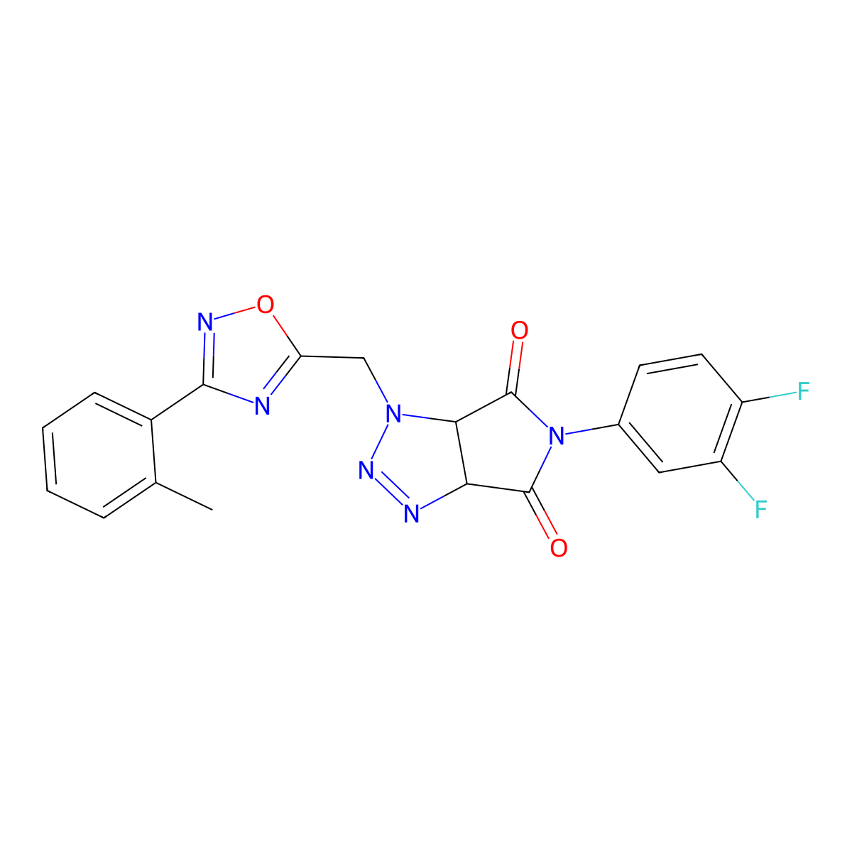5-(3,4-difluorophenyl)-1-((3-(o-tolyl)-1,2,4-oxadiazol-5-yl)methyl)-1,6a-dihydropyrrolo[3,4-d][1,2,3]triazole-4,6(3aH,5H)-dione molecular structure, CAS 1206999-54-3