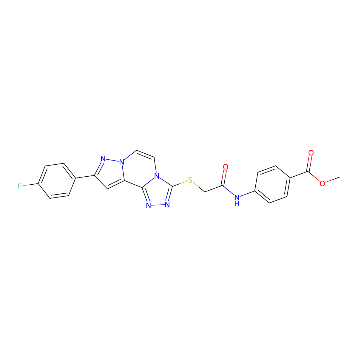 Methyl 4-(2-((9-(4-fluorophenyl)pyrazolo[1,5-a][1,2,4]triazolo[3,4-c]pyrazin-3-yl)thio)acetamido)benzoate molecular structure, CAS 1206999-55-4