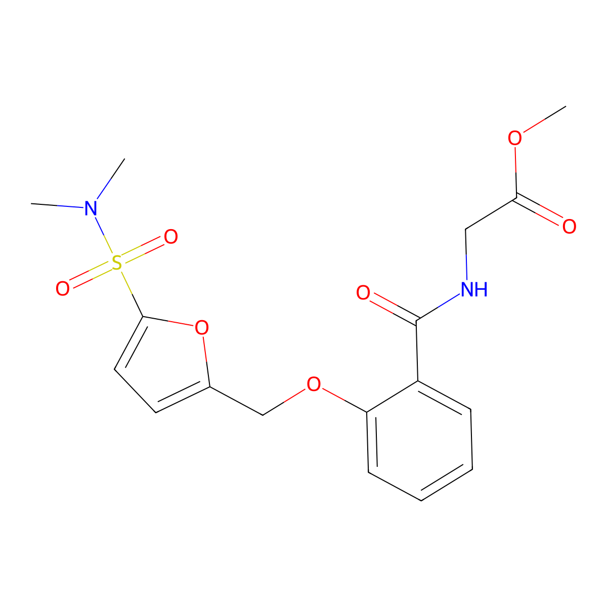 methyl 2-(2-((5-(N,N-dimethylsulfamoyl)furan-2-yl)methoxy)benzamido)acetate molecular structure, CAS 1206999-72-5