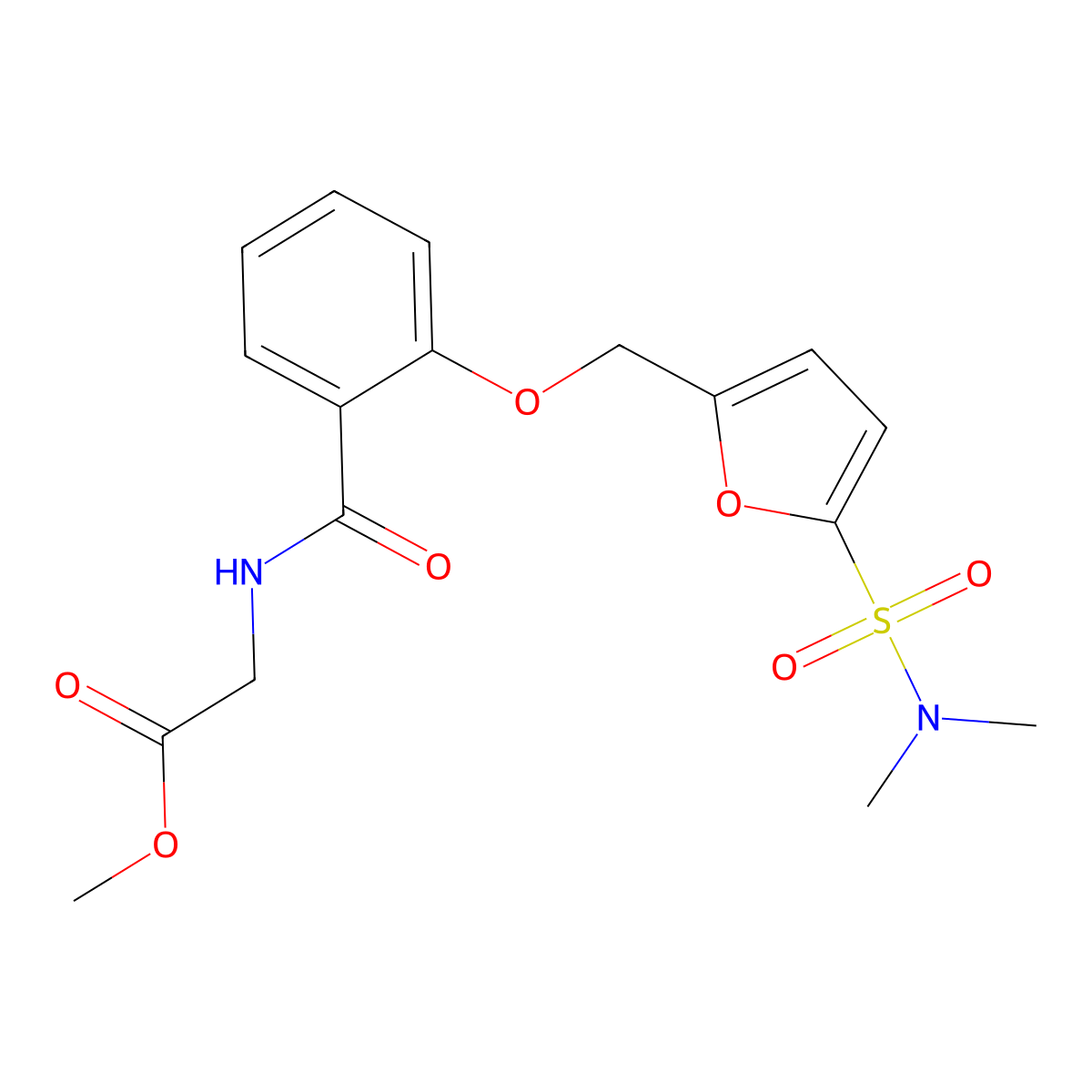 methyl 2-(2-((5-(N,N-dimethylsulfamoyl)furan-2-yl)methoxy)benzamido)acetate molecular structure, CAS 1206999-72-5