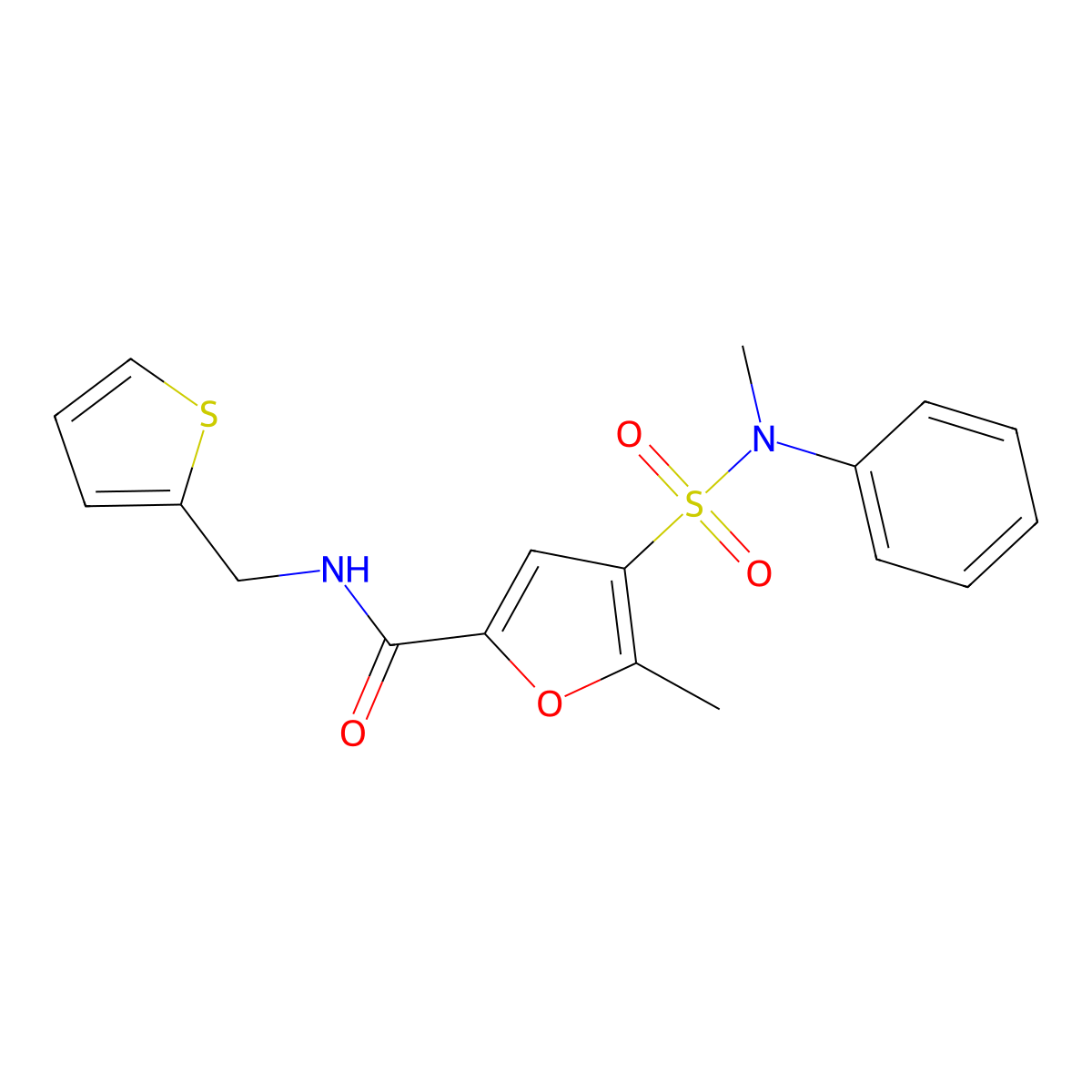5-methyl-4-(N-methyl-N-phenylsulfamoyl)-N-(thiophen-2-ylmethyl)furan-2-carboxamide molecular structure, CAS 1206999-76-9