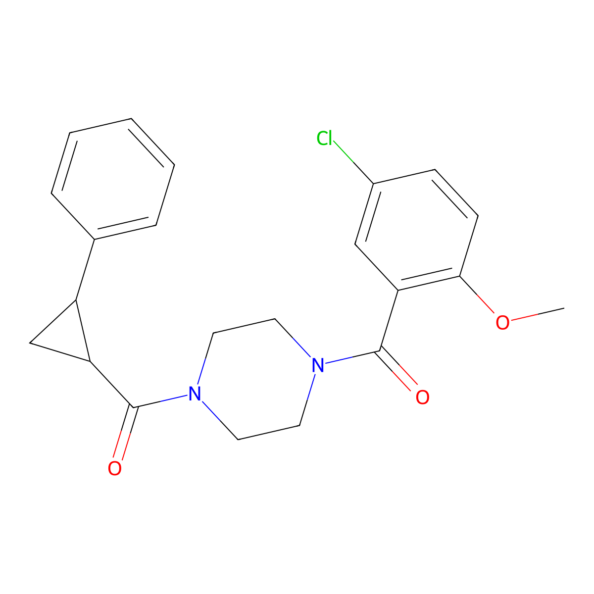 1-(5-Chloro-2-methoxybenzoyl)-4-(2-phenylcyclopropanecarbonyl)piperazine molecular structure, CAS 1206999-80-5