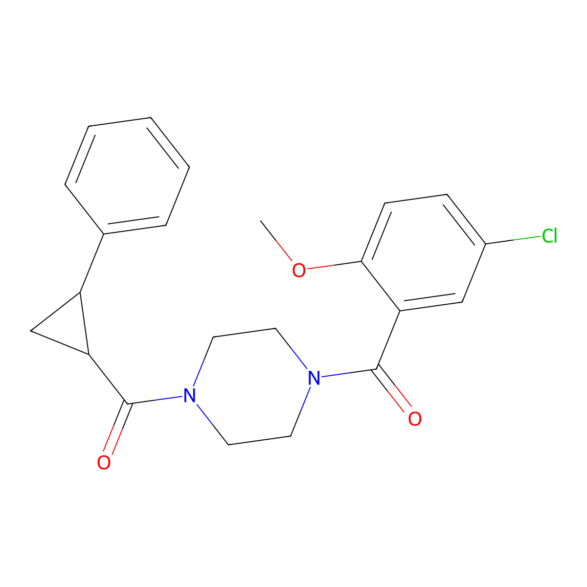 1-(5-Chloro-2-methoxybenzoyl)-4-(2-phenylcyclopropanecarbonyl)piperazine molecular structure, CAS 1206999-80-5