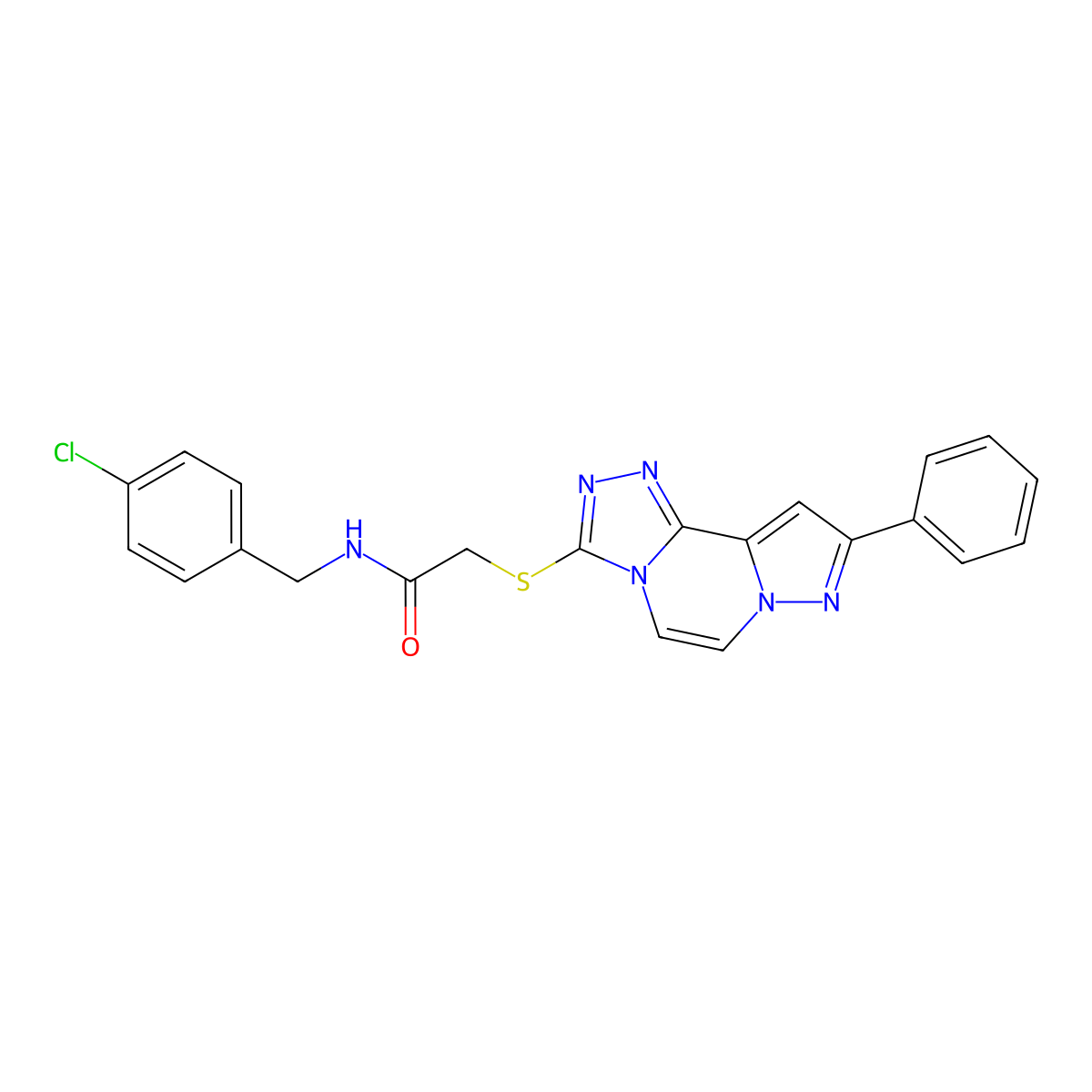 N-[(4-chlorophenyl)methyl]-2-[(11-phenyl-3,4,6,9,10-pentazatricyclo[7.3.0.02,6]dodeca-1(12),2,4,7,10-pentaen-5-yl)sulfanyl]acetamide molecular structure, CAS 1206999-84-9