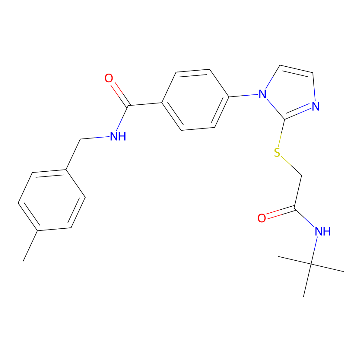 4-(2-{[(tert-butylcarbamoyl)methyl]sulfanyl}-1H-imidazol-1-yl)-N-[(4-methylphenyl)methyl]benzamide molecular structure, CAS 1206999-85-0