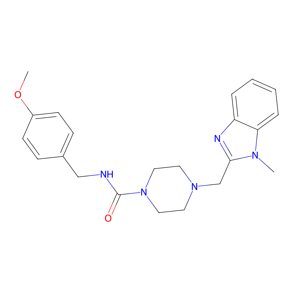 N-[(4-methoxyphenyl)methyl]-4-[(1-methyl-1H-1,3-benzodiazol-2-yl)methyl]piperazine-1-carboxamide molecular structure, CAS 1206999-92-9