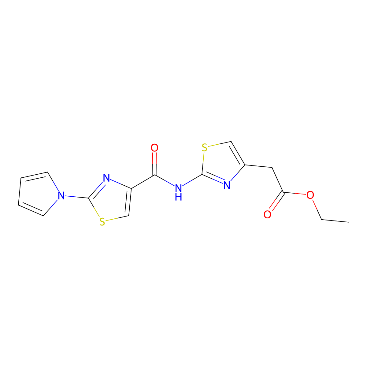 ethyl 2-(2-(2-(1H-pyrrol-1-yl)thiazole-4-carboxamido)thiazol-4-yl)acetate molecular structure, CAS 1206999-96-3