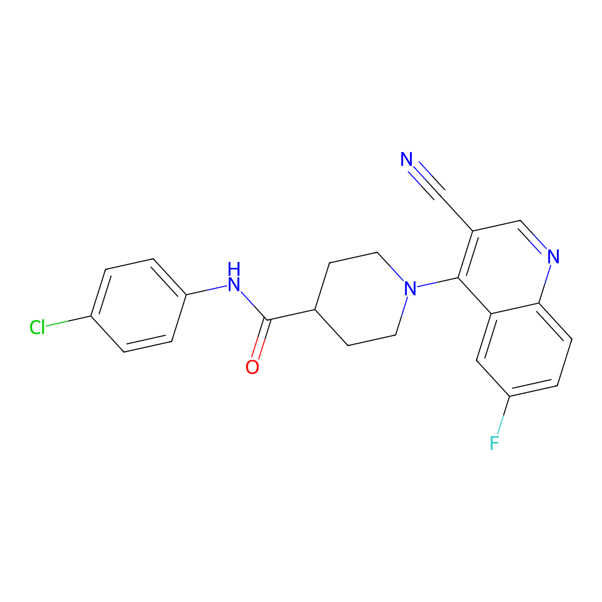 N-(4-chlorophenyl)-1-(3-cyano-6-fluoroquinolin-4-yl)piperidine-4-carboxamide molecular structure, CAS 1207000-12-1