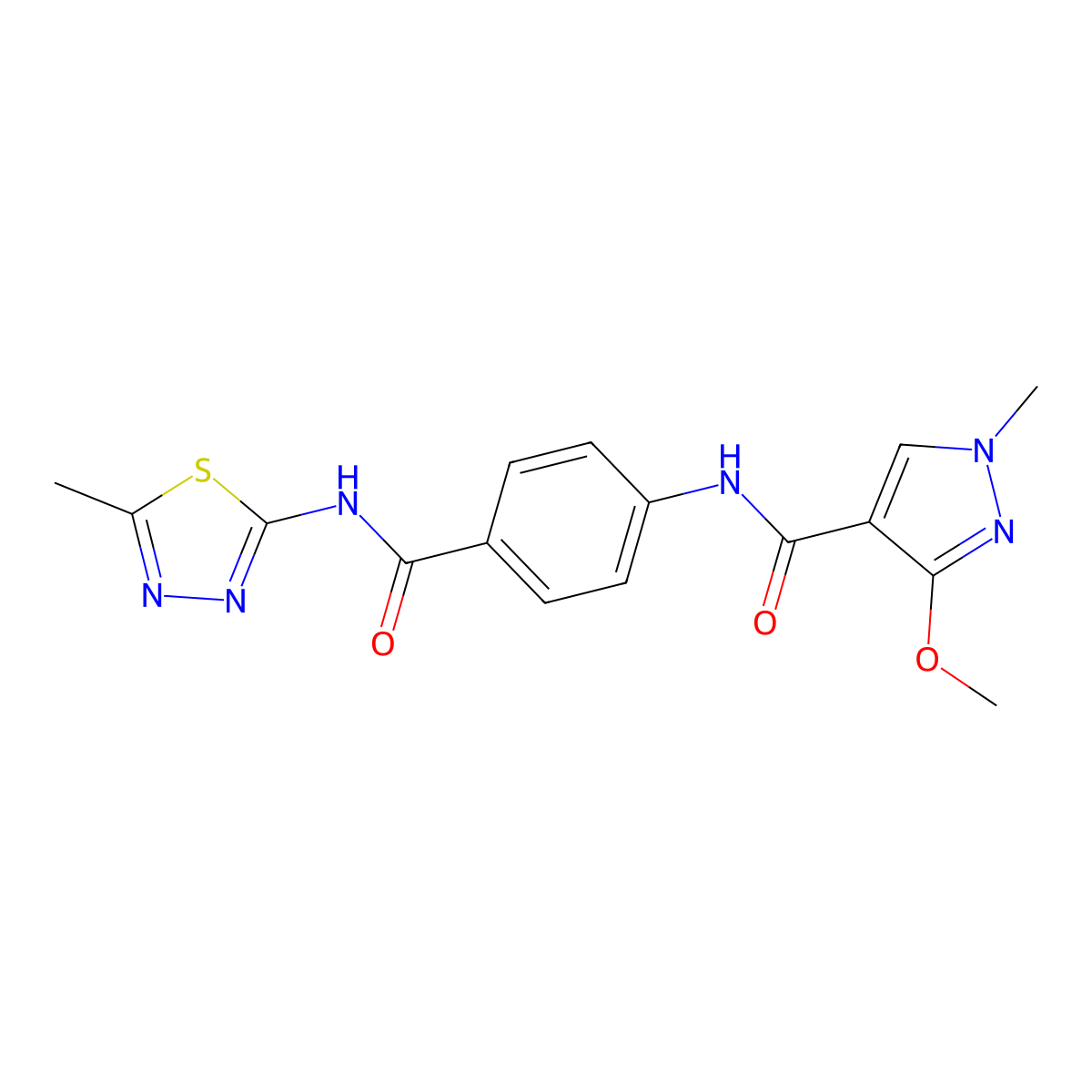 3-methoxy-1-methyl-N-{4-[(5-methyl-1,3,4-thiadiazol-2-yl)carbamoyl]phenyl}-1H-pyrazole-4-carboxamide molecular structure, CAS 1207000-13-2