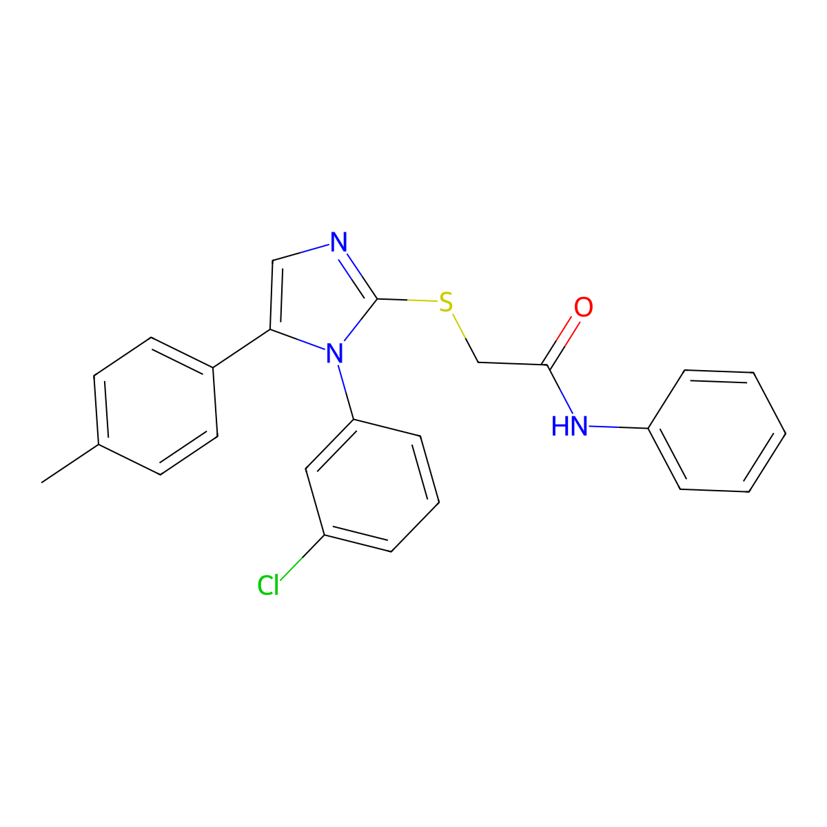 2-((1-(3-chlorophenyl)-5-(p-tolyl)-1H-imidazol-2-yl)thio)-N-phenylacetamide molecular structure, CAS 1207000-14-3