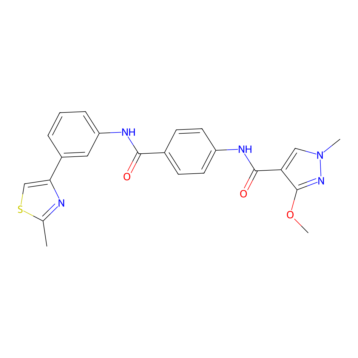 3-methoxy-1-methyl-N-(4-((3-(2-methylthiazol-4-yl)phenyl)carbamoyl)phenyl)-1H-pyrazole-4-carboxamide molecular structure, CAS 1207000-16-5