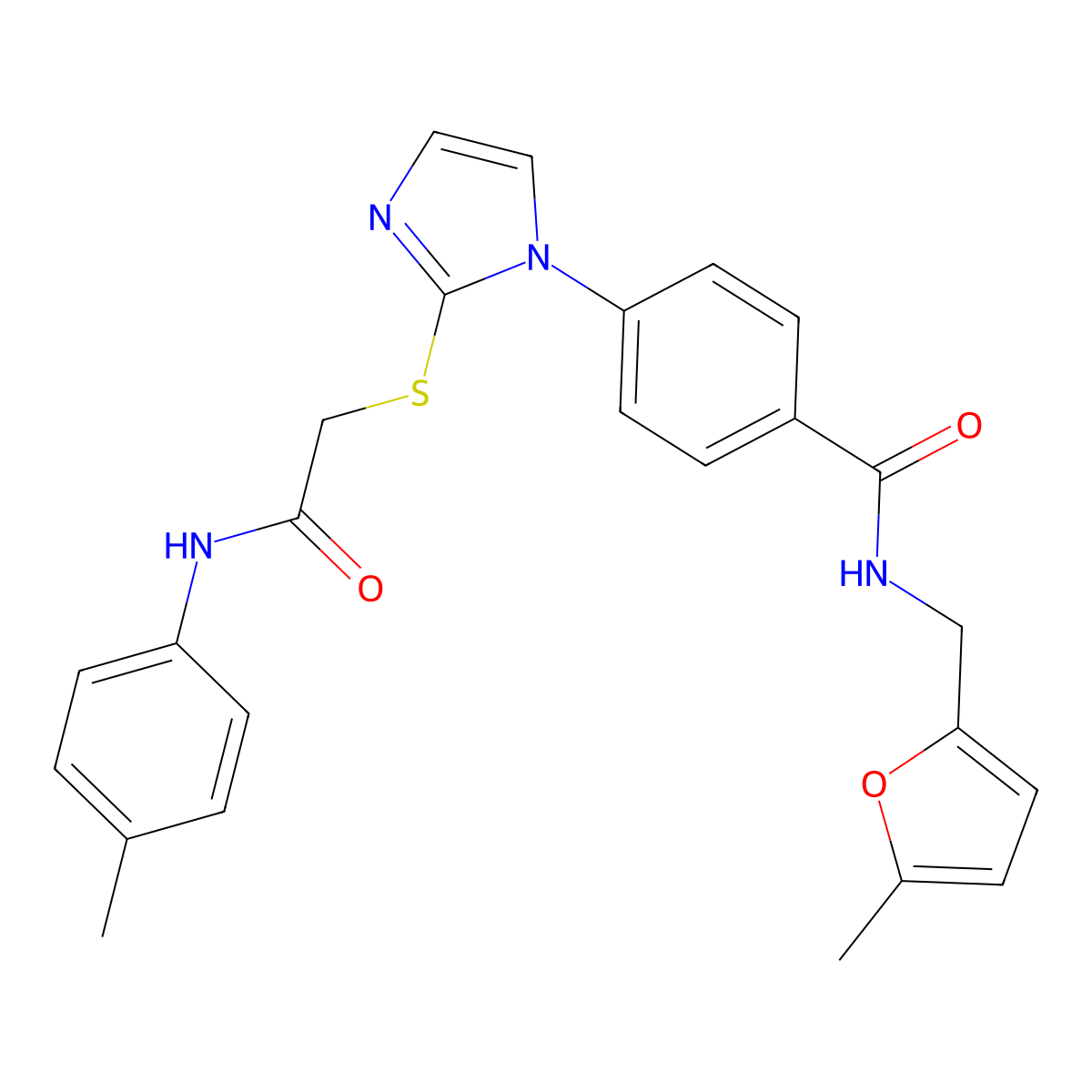 N-[(5-methylfuran-2-yl)methyl]-4-[2-({[(4-methylphenyl)carbamoyl]methyl}sulfanyl)-1H-imidazol-1-yl]benzamide molecular structure, CAS 1207000-17-6