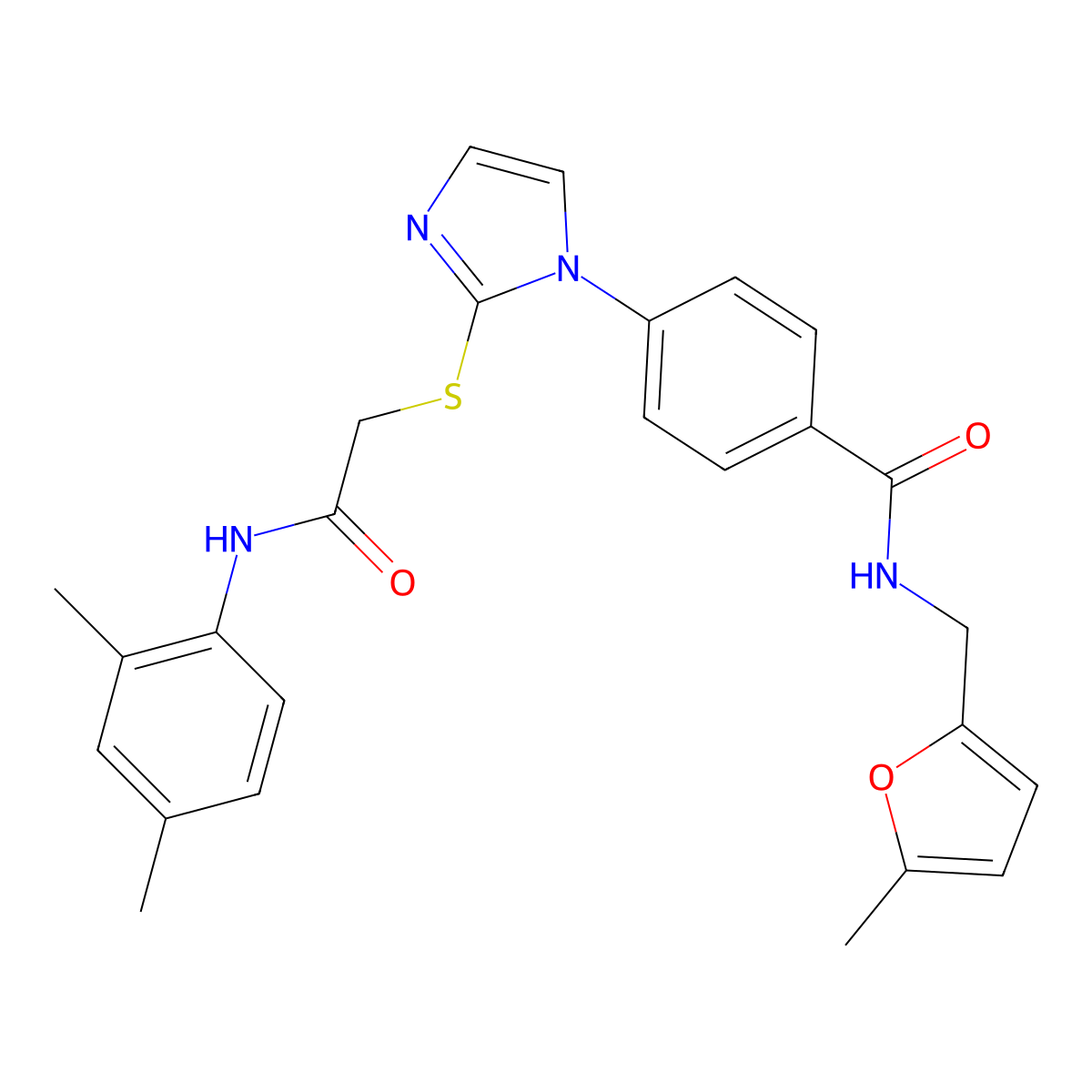 4-[2-({[(2,4-dimethylphenyl)carbamoyl]methyl}sulfanyl)-1H-imidazol-1-yl]-N-[(5-methylfuran-2-yl)methyl]benzamide molecular structure, CAS 1207000-21-2