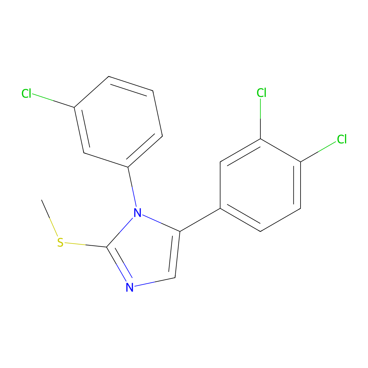 1-(3-chlorophenyl)-5-(3,4-dichlorophenyl)-2-(methylthio)-1H-imidazole molecular structure, CAS 1207000-23-4